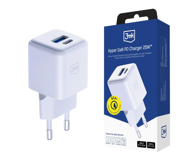 3mk Hyper GaN Charger 20W QC4+ PD PPS USB 1A1C White EU - 1333352 - zdjęcie